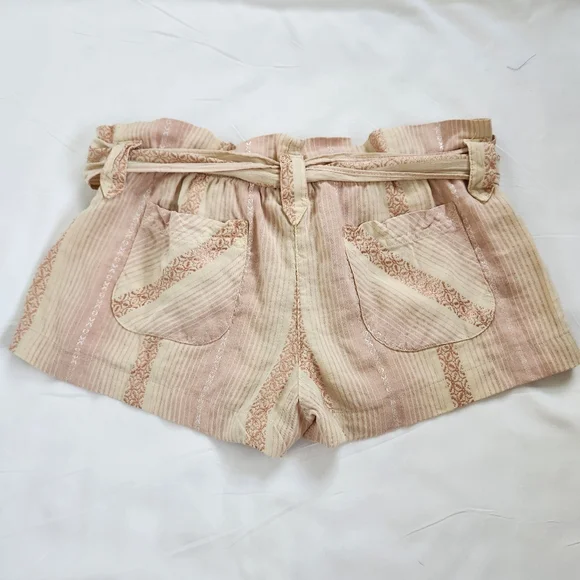Y2K Rare Authentic Juicy Couture Paper Bag Shorts Petal Pink Cream Stripe Sash S